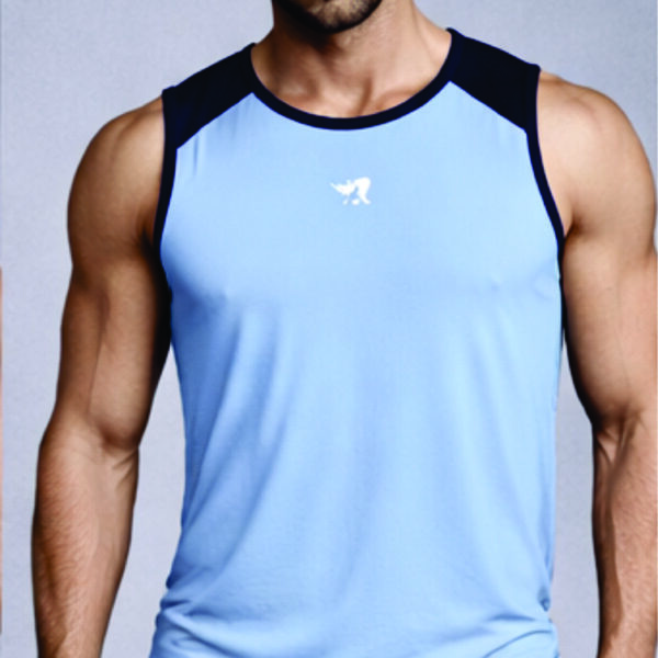 Men Solid Slim Fit Scoop Neck Sports Innerwear Vest with RHYNOMAX COOL+ (Sky Blue)