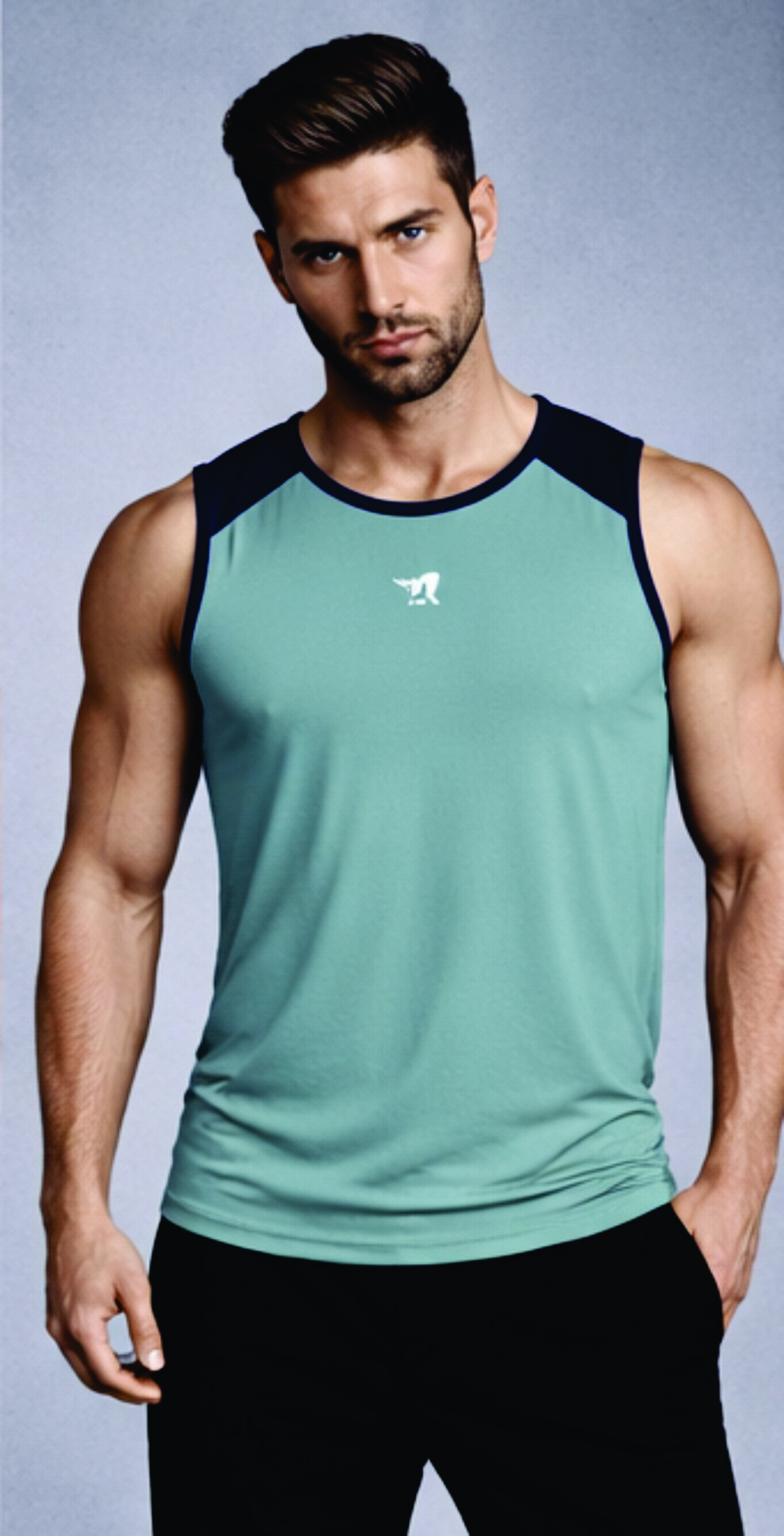 Men Solid Slim Fit Scoop Neck Sports Innerwear Vest with RHYNOMAX COOL+ (Muted Teal)