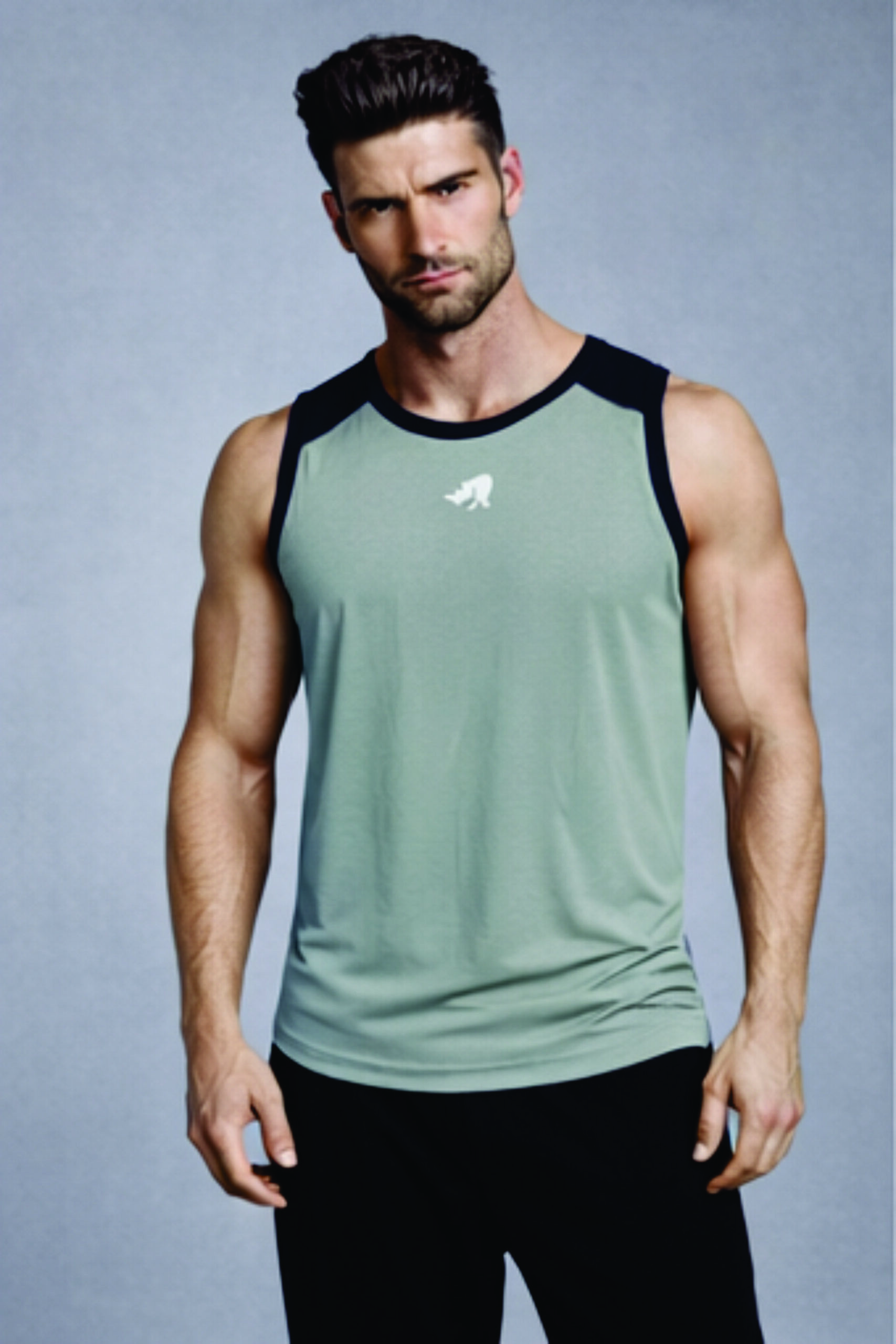 Men Solid Slim Fit Scoop Neck Sports Innerwear Vest with RHYNOMAX COOL+ (Muted Sage)