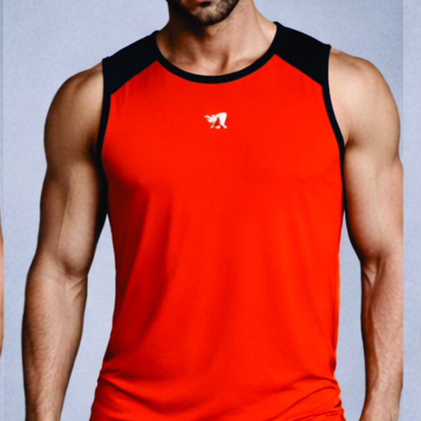 Men Solid Slim Fit Scoop Neck Sports Innerwear Vest with RHYNOMAX COOL+ (Orange)