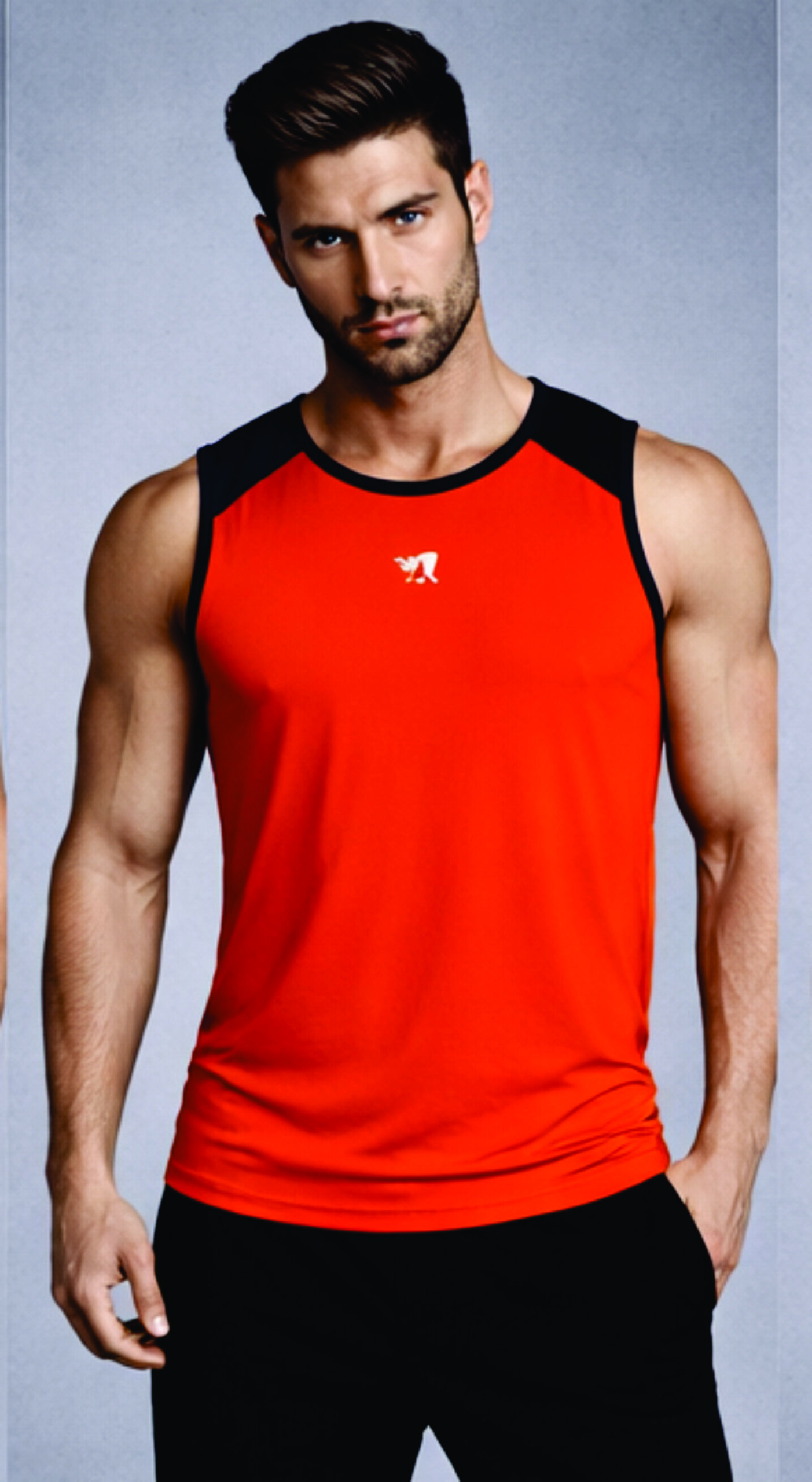 Men Solid Slim Fit Scoop Neck Sports Innerwear Vest with RHYNOMAX COOL+ (Orange)