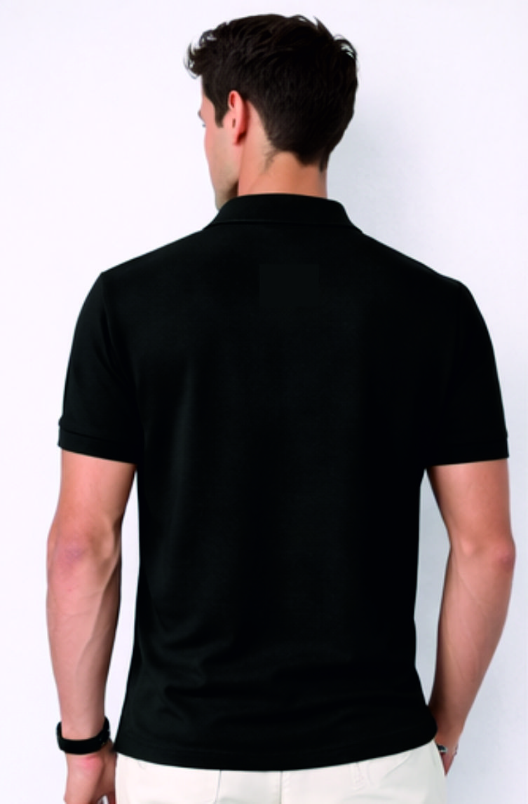 Second image of Men Solid Slim Fit Polo T-shirt with COTFLEX (Black)