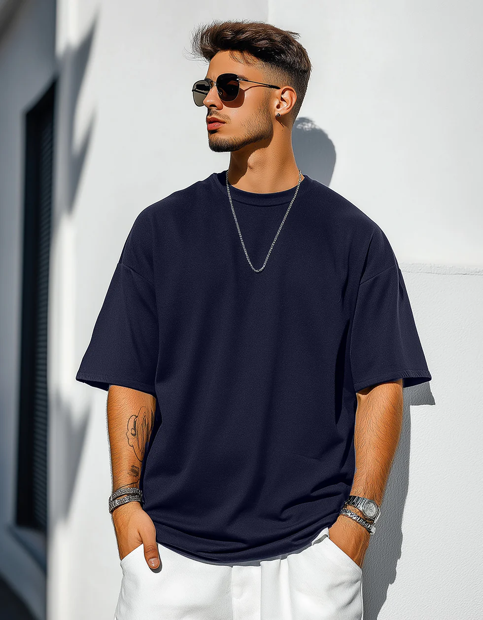 Oversize Fitness T-Shirt Unisex | Heavy Cotton | Relaxed Fit | Gym & Streetwear Essential (Navy)