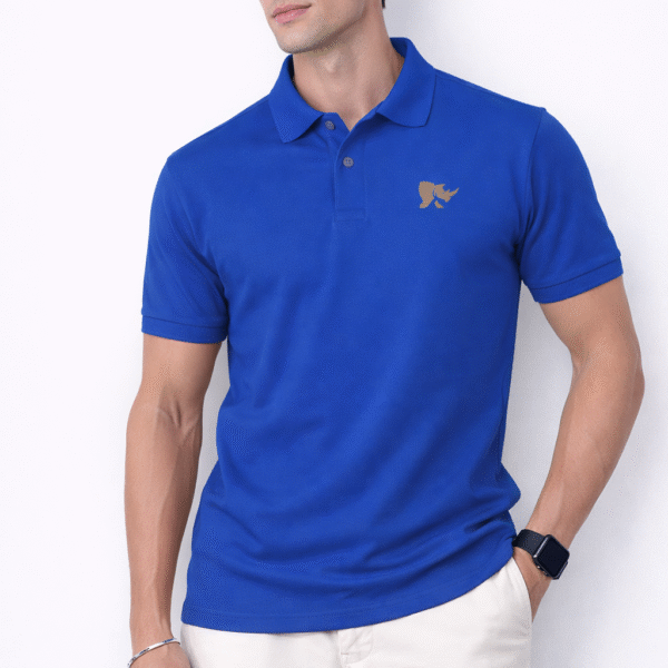Men Solid Slim Fit Polo T-shirt with COTFLEX (Royal Blue)