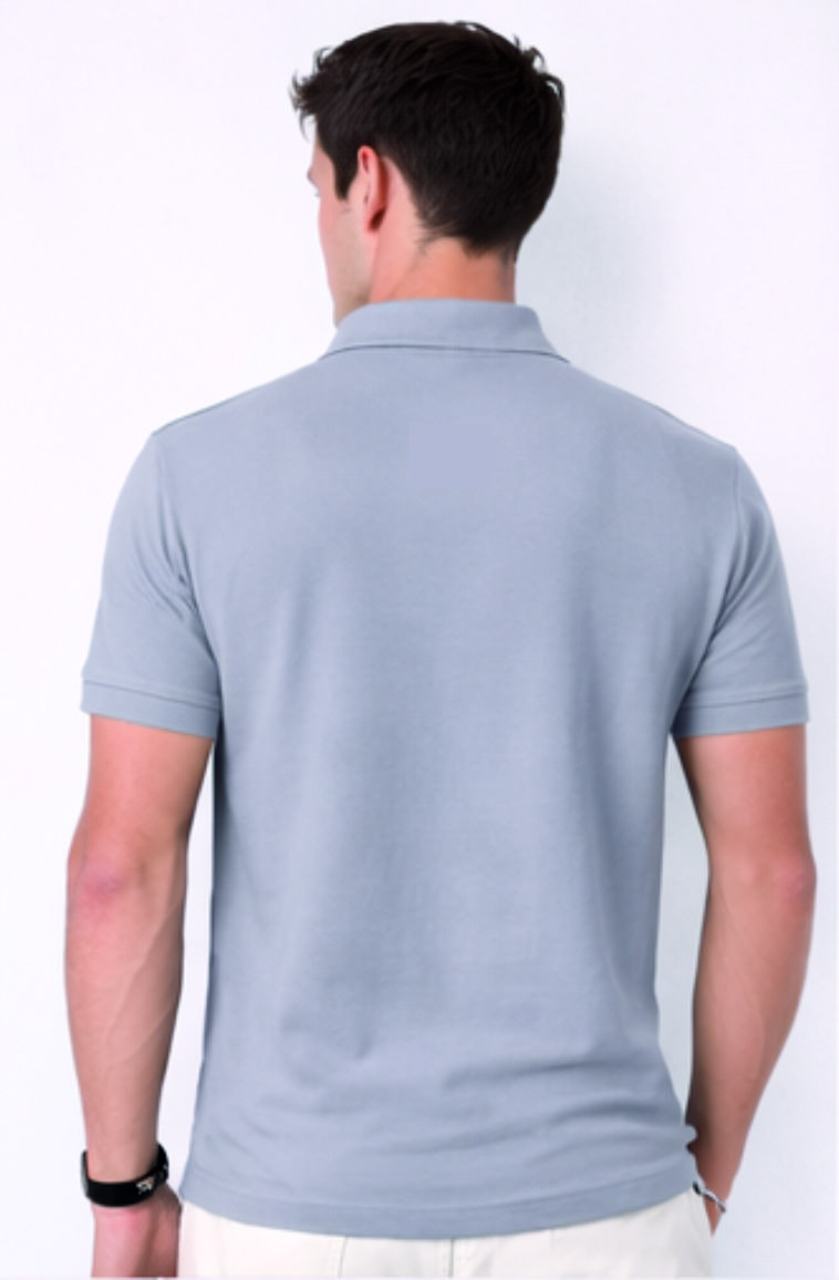 Second image of Men Solid Slim Fit Polo T-shirt with COTFLEX (Light Grey)