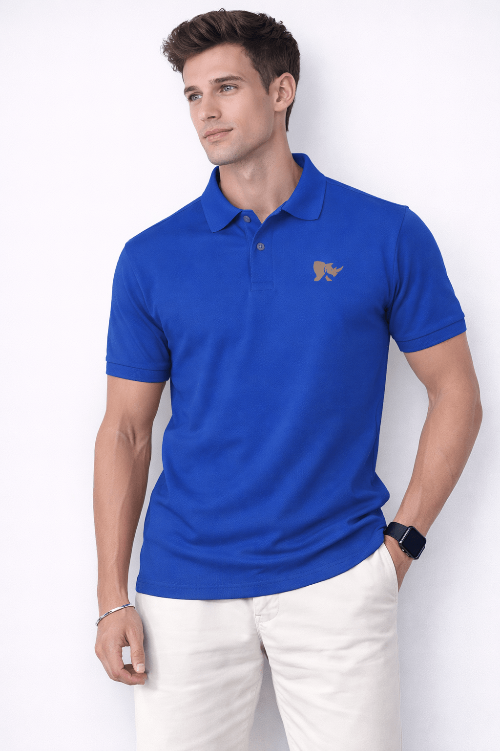 Men Solid Slim Fit Polo T-shirt with COTFLEX (Royal Blue)
