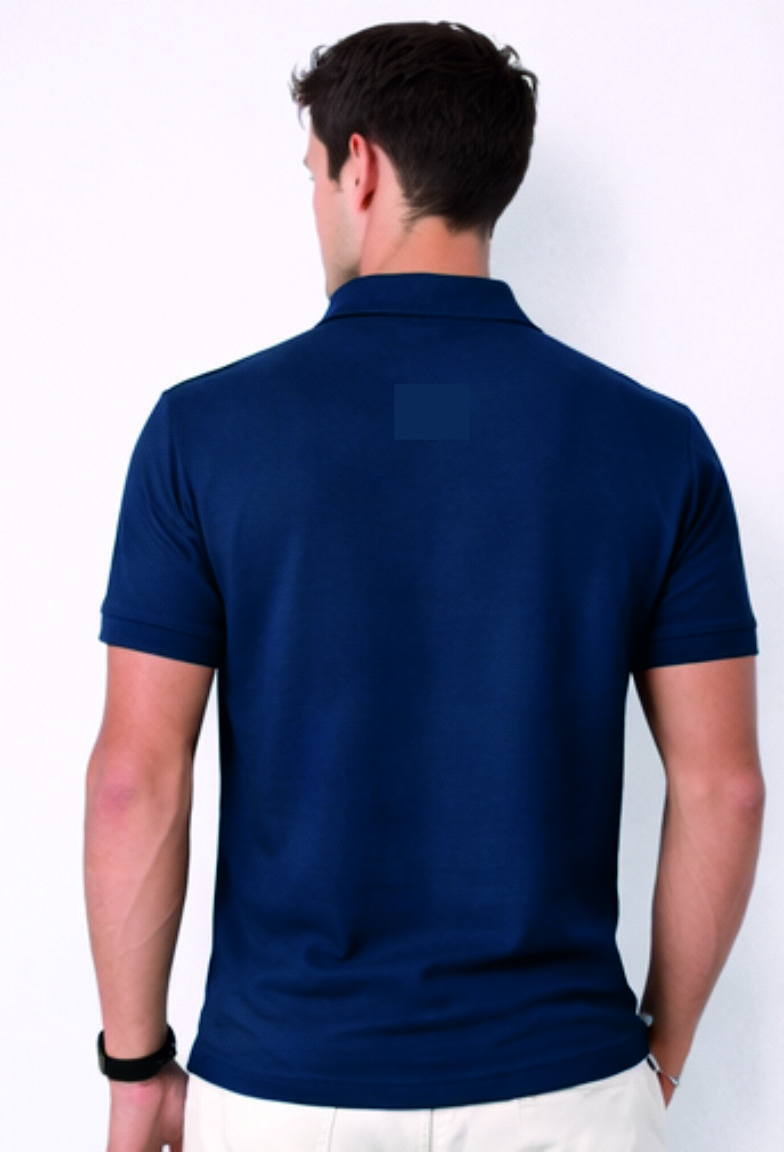 Second image of Men Solid Slim Fit Polo T-shirt with COTFLEX (Navy Blue)