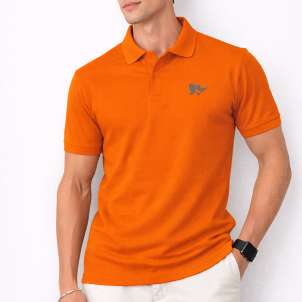 Men Solid Slim Fit Polo T-shirt with COTFLEX (Orange)