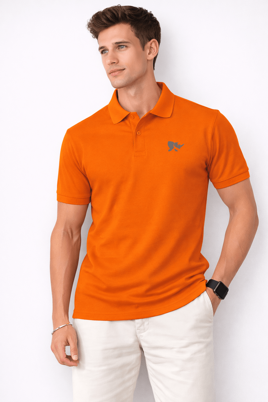 Men Solid Slim Fit Polo T-shirt with COTFLEX (Orange)