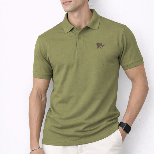 Men Solid Slim Fit Polo T-shirt with COTFLEX (Green)