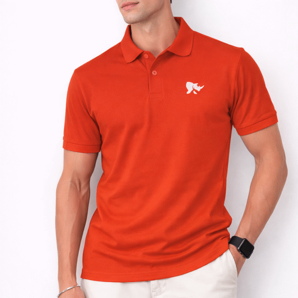 Men Solid Slim Fit Polo T-shirt with COTFLEX (Corel Red)