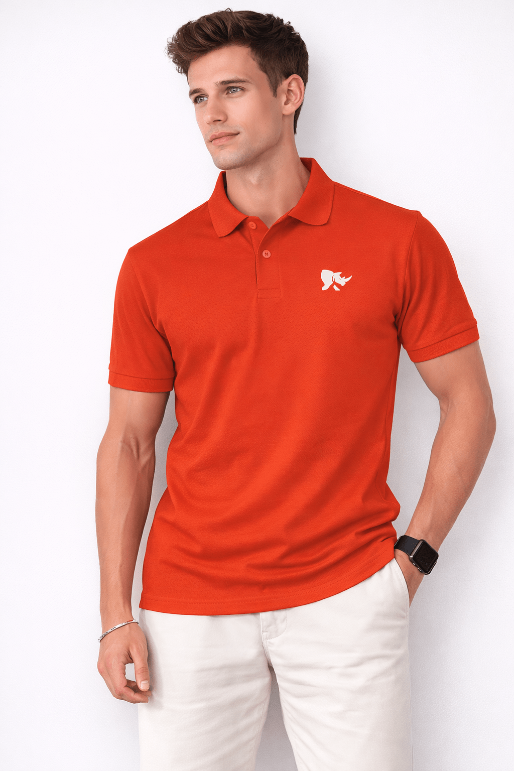 Men Solid Slim Fit Polo T-shirt with COTFLEX (Corel Red)
