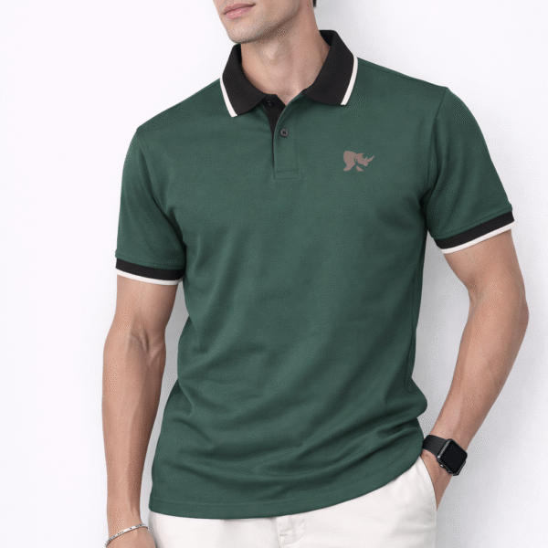 Men Designer Collar Slim Fit Polo T-shirt with COTFLEX (Olive)