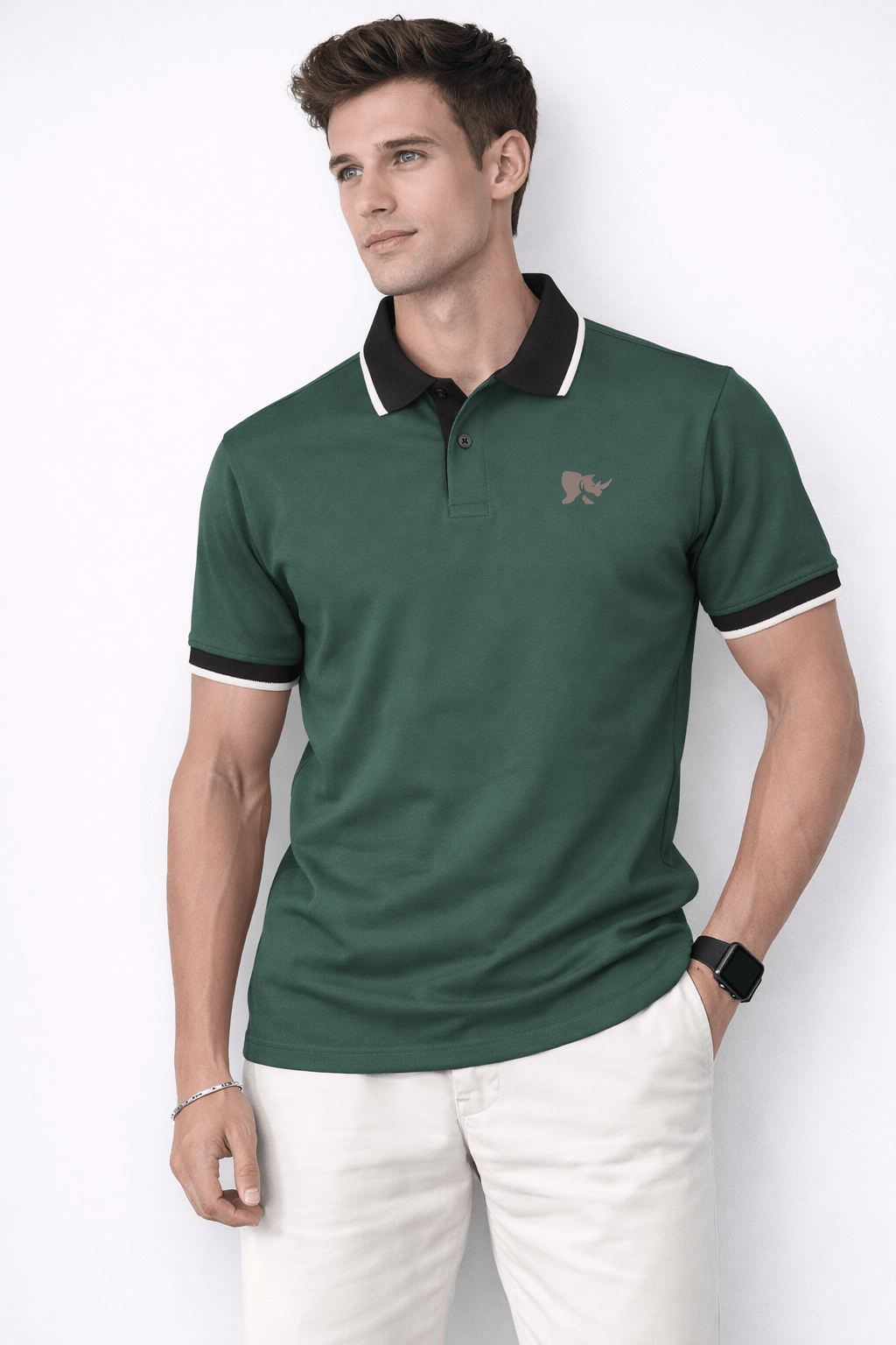 Men Designer Collar Slim Fit Polo T-shirt with COTFLEX (Olive)