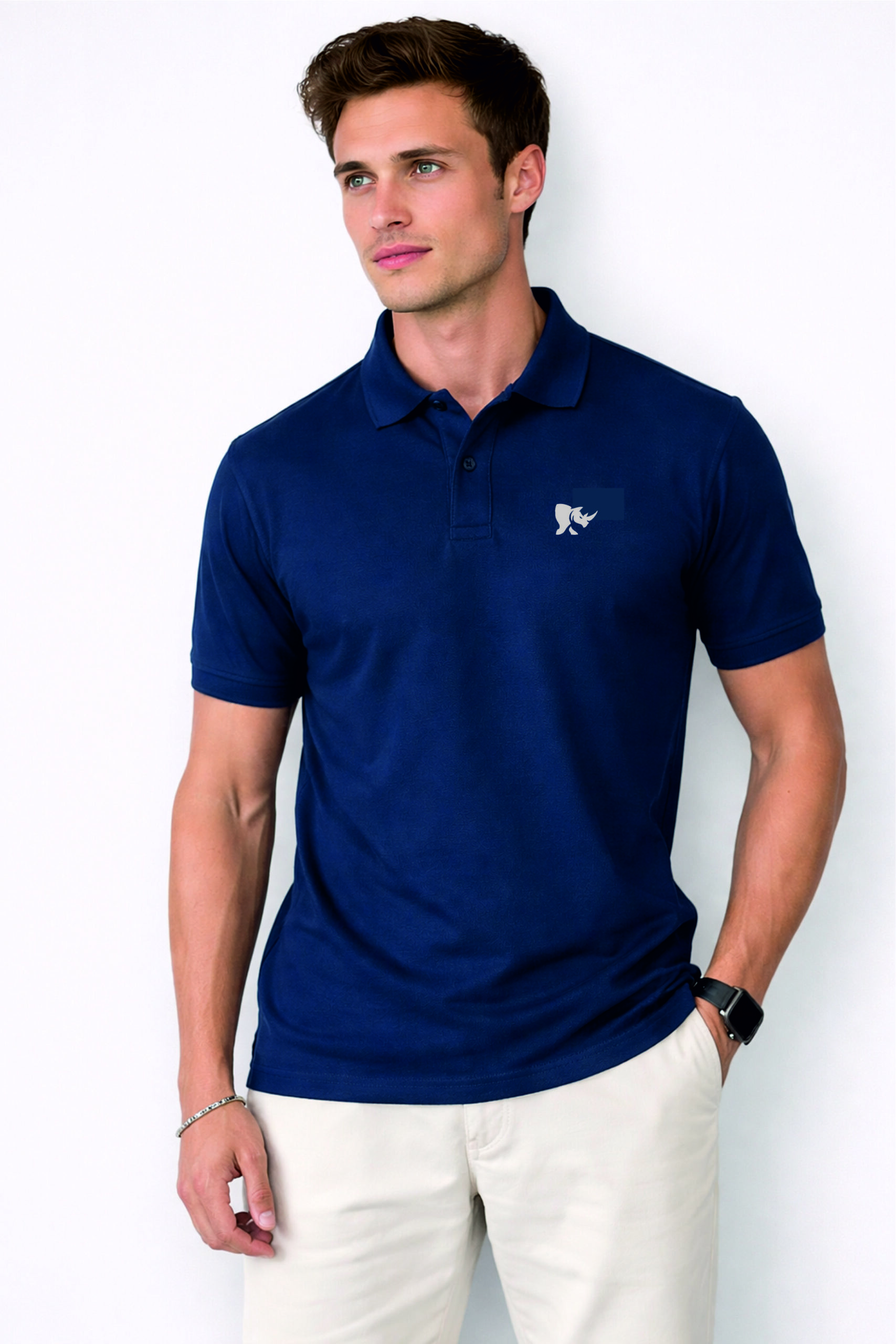 Men Solid Slim Fit Polo T-shirt with COTFLEX (Navy Blue)