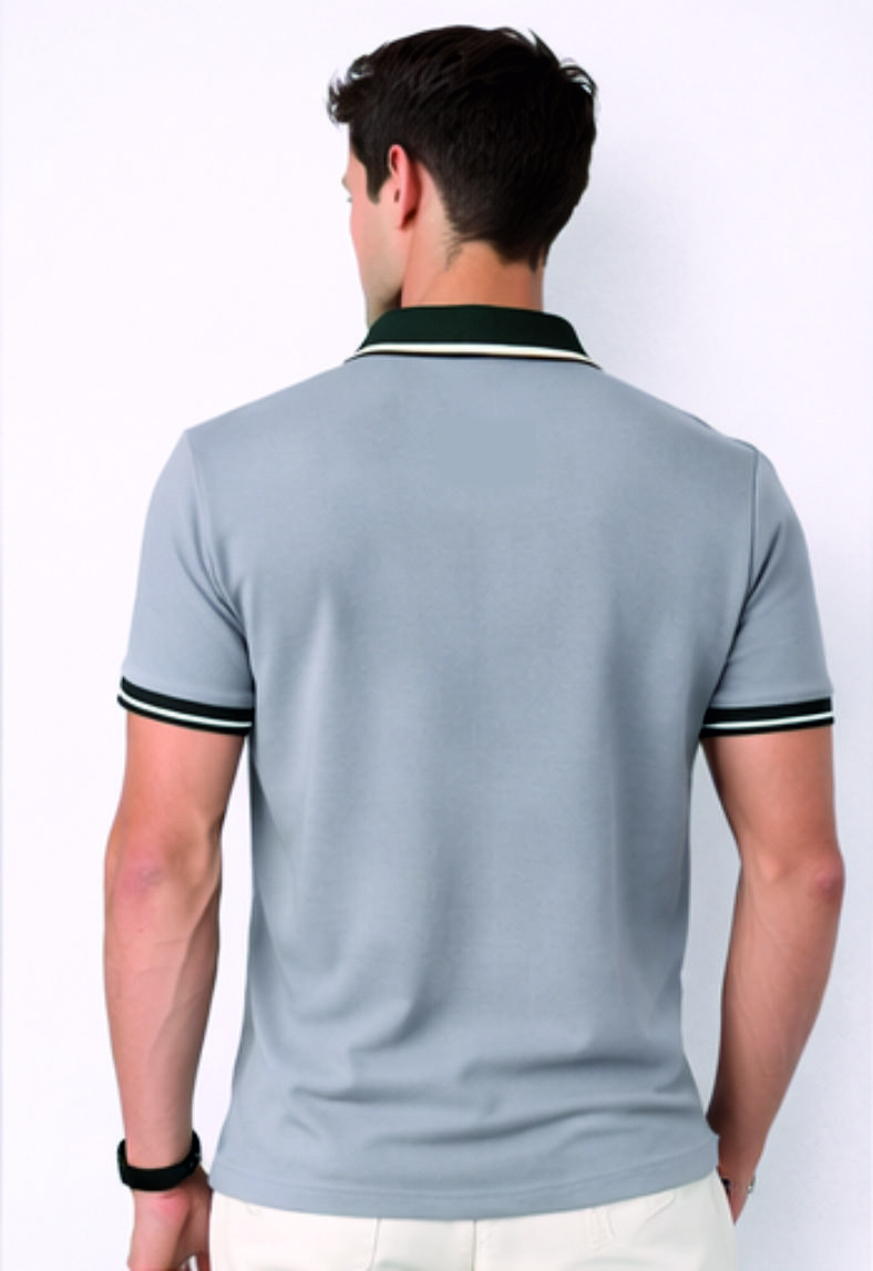 Second image of Men Designer Collar Slim Fit Polo T-shirt with COTFLEX (Light Grey)
