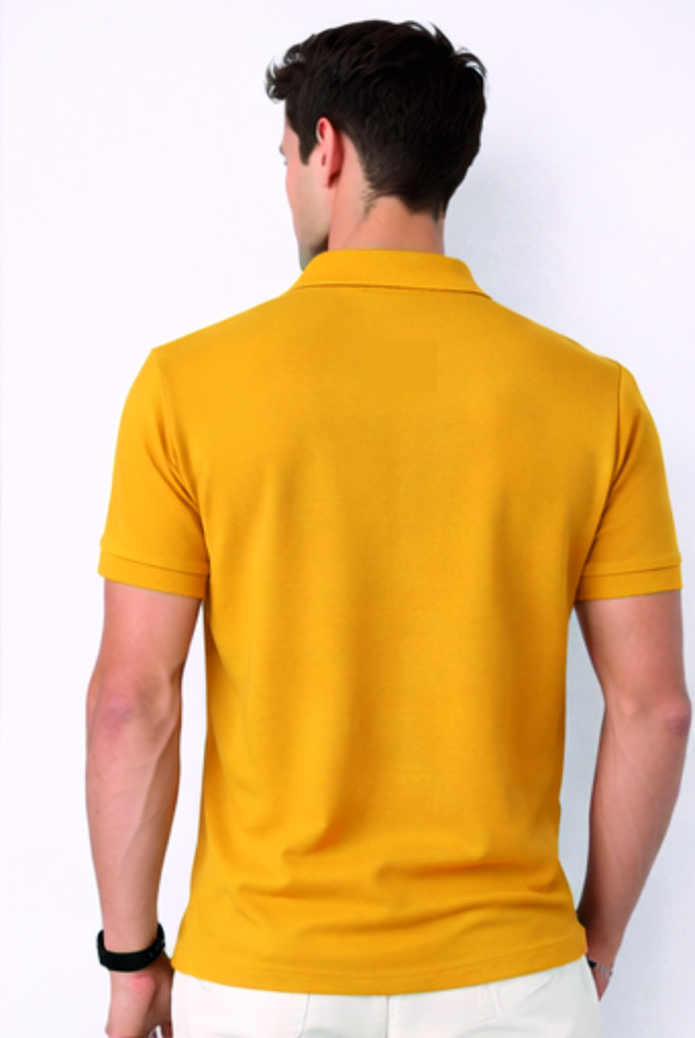 Second image of Men Solid Slim Fit Polo T-shirt with COTFLEX (Yellow)