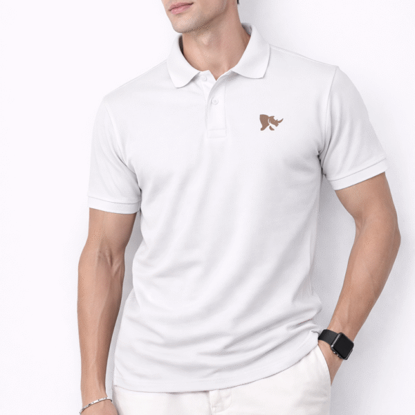 Men Solid Slim Fit Polo T-shirt with COTFLEX (White)