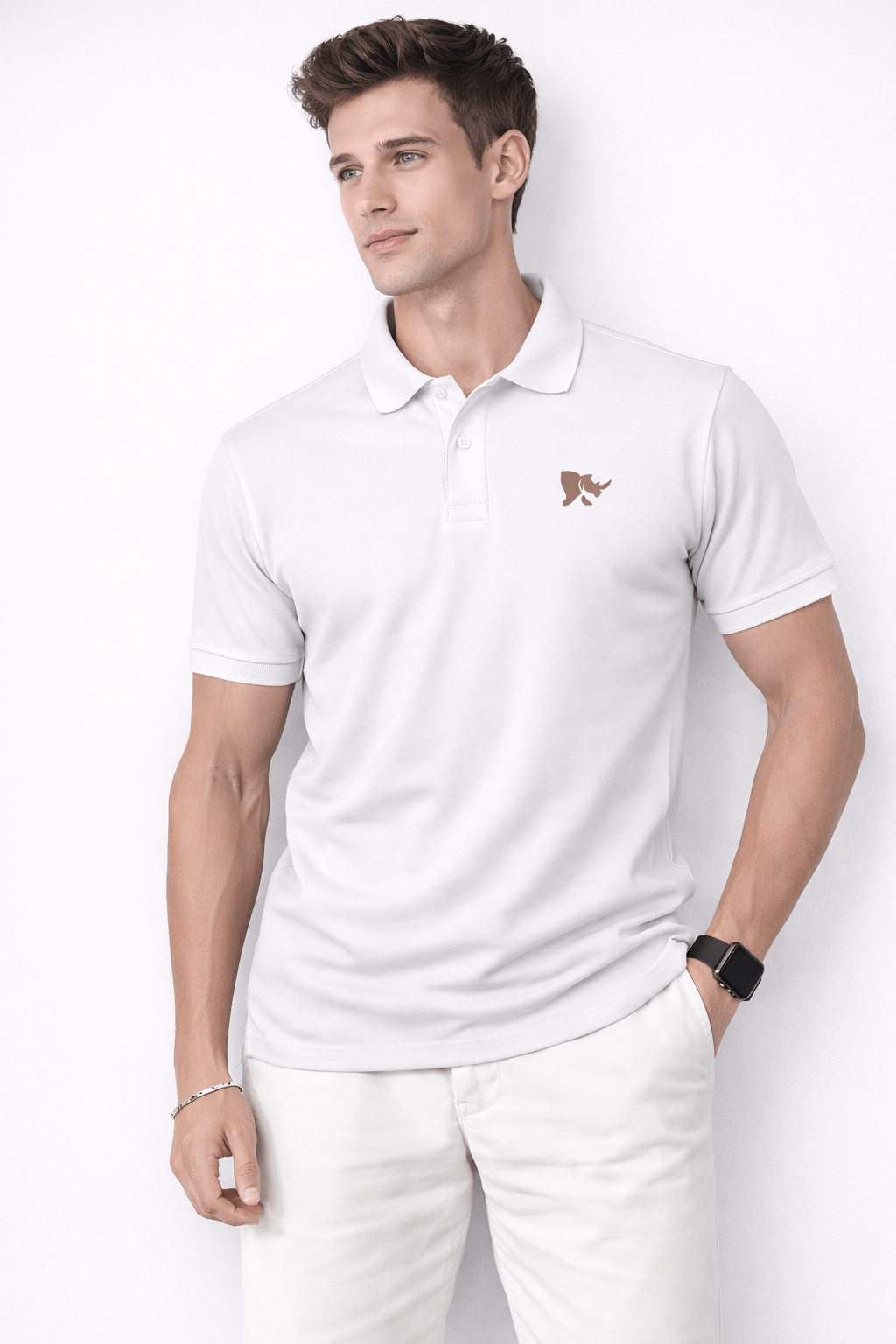 Men Solid Slim Fit Polo T-shirt with COTFLEX (White)