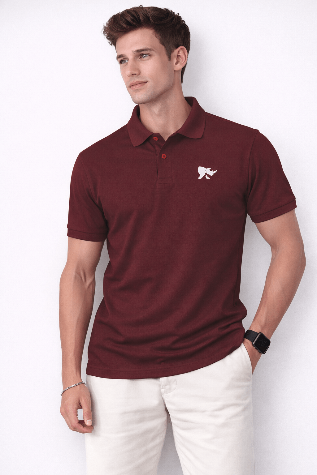 Men Solid Slim Fit Polo T-shirt with COTFLEX (Maroon)
