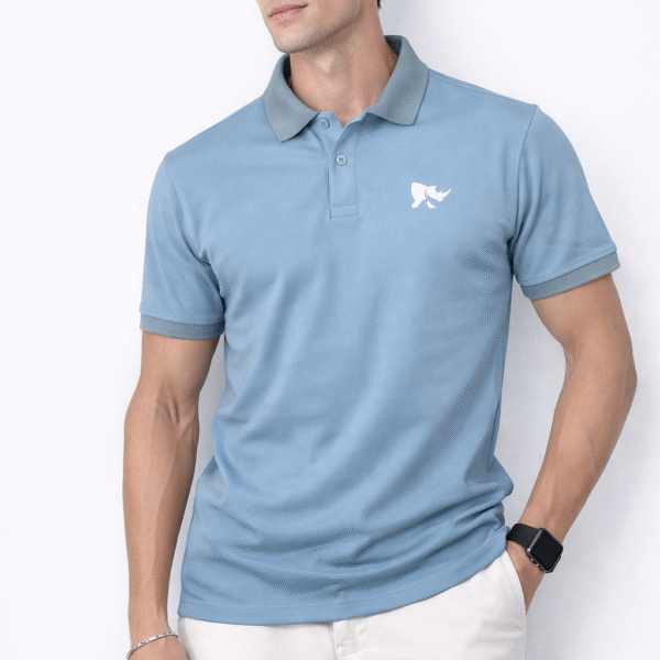 Men Solid Slim Fit Polo T-shirt with COTFLEX (Sky Blue)