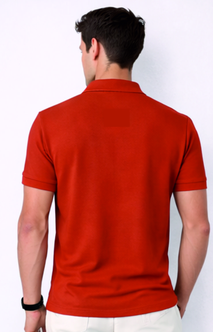 Second image of Men Solid Slim Fit Polo T-shirt with COTFLEX (Corel Red)