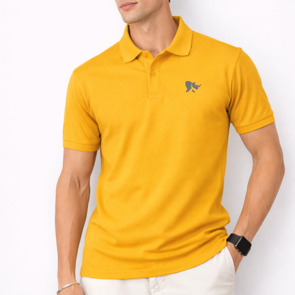 Men Solid Slim Fit Polo T-shirt with COTFLEX (Yellow)
