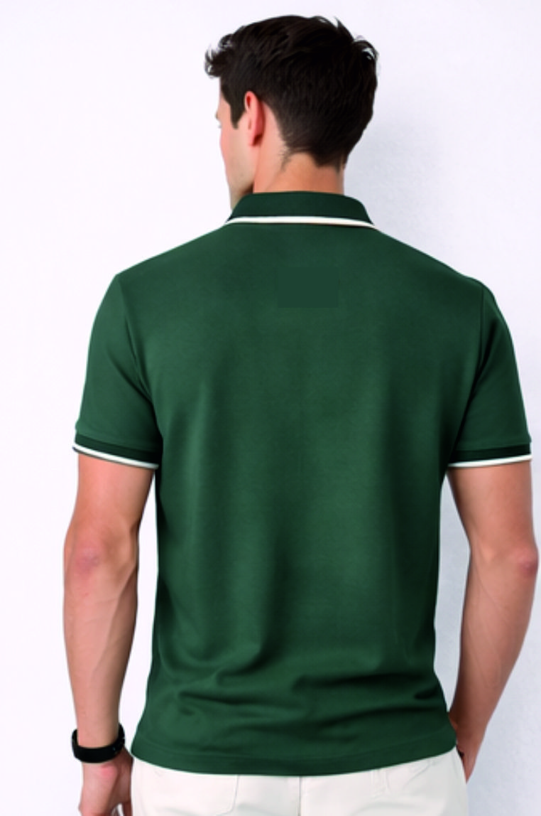 Second image of Men Designer Collar Slim Fit Polo T-shirt with COTFLEX (Olive)